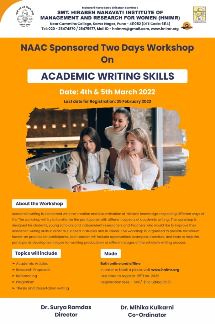 NAAC Sponsored Two Days Workshop on Academic Writing Skills